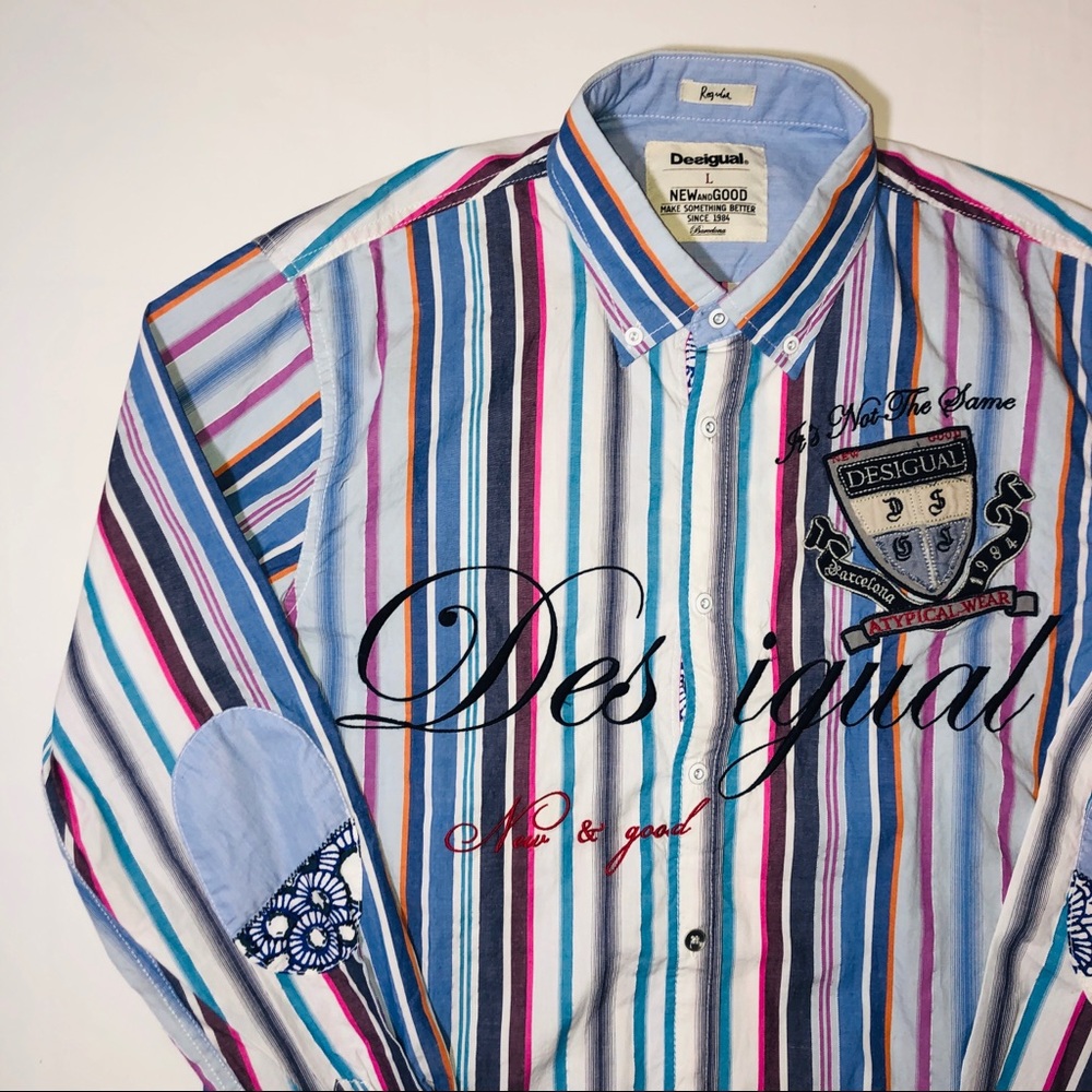 Desigual Spell Out Chest Patch Button Front Large - image 3